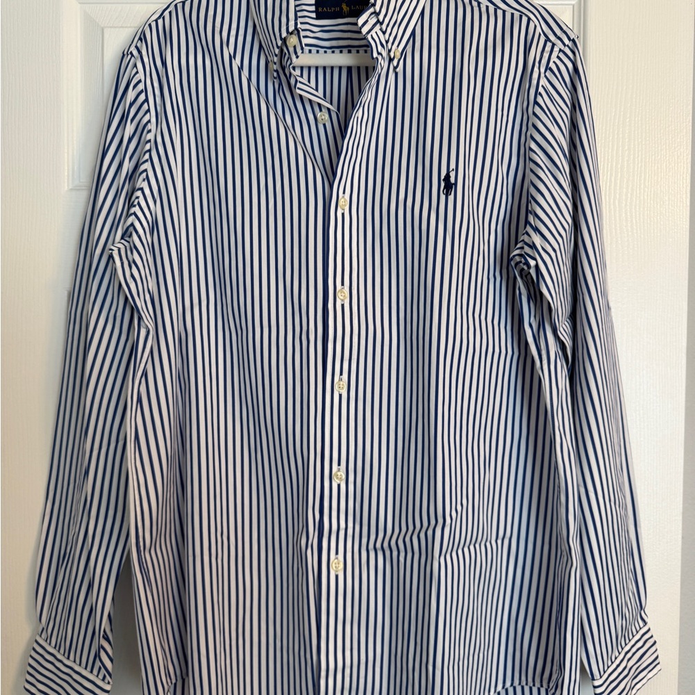 Ralph Lauren Men's Navy and White Striped Shirt